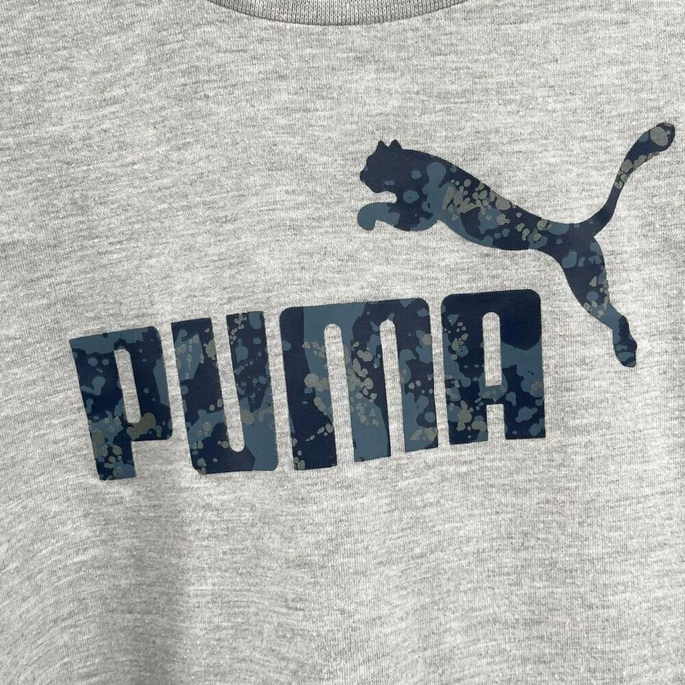 Puma Boys Size 7 Athletic Set Gray Logo Shirt Navy Jogger Pants Kids Outfit